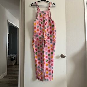 Pink Overalls with Colorful Smiley Faces